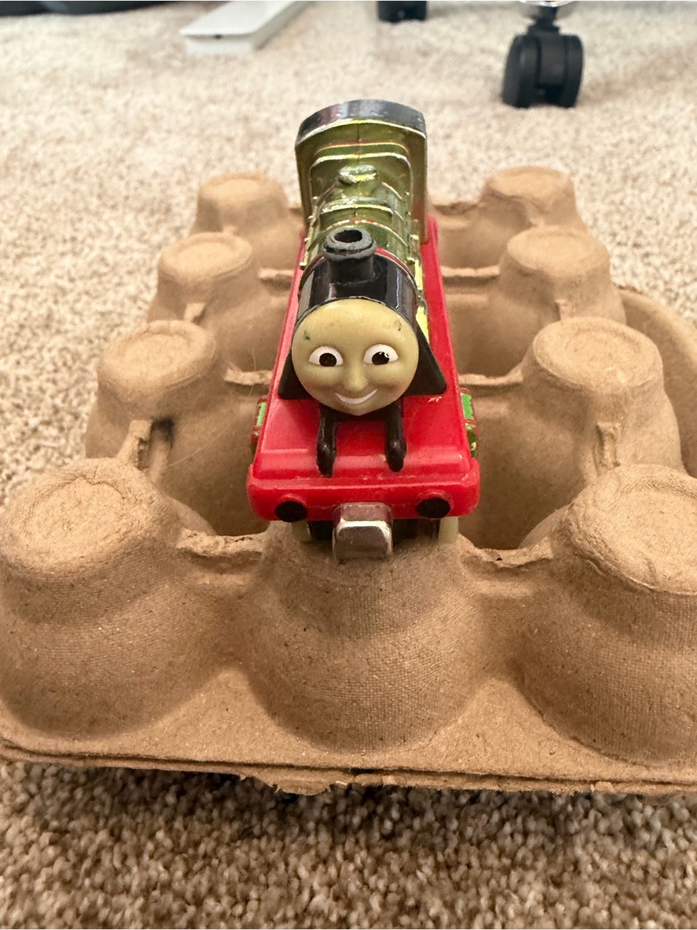 Green and Red Smiling Train Engine Kids Toy - Classic Character Design